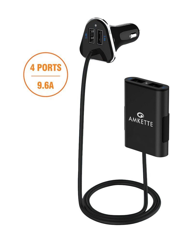 Amkette 9.6A 4 Port Front and Back Seat Family Car Charger zoom image