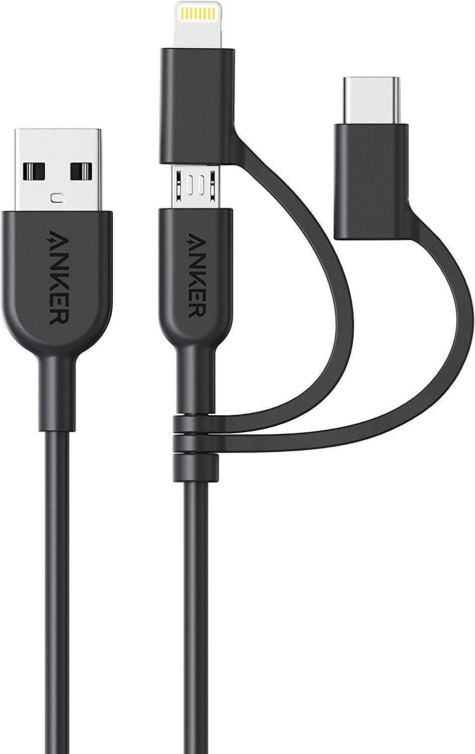 Anker PowerLine ll 3 in 1 USB-A to USB-C Micro USB Lightning Charging Cable zoom image