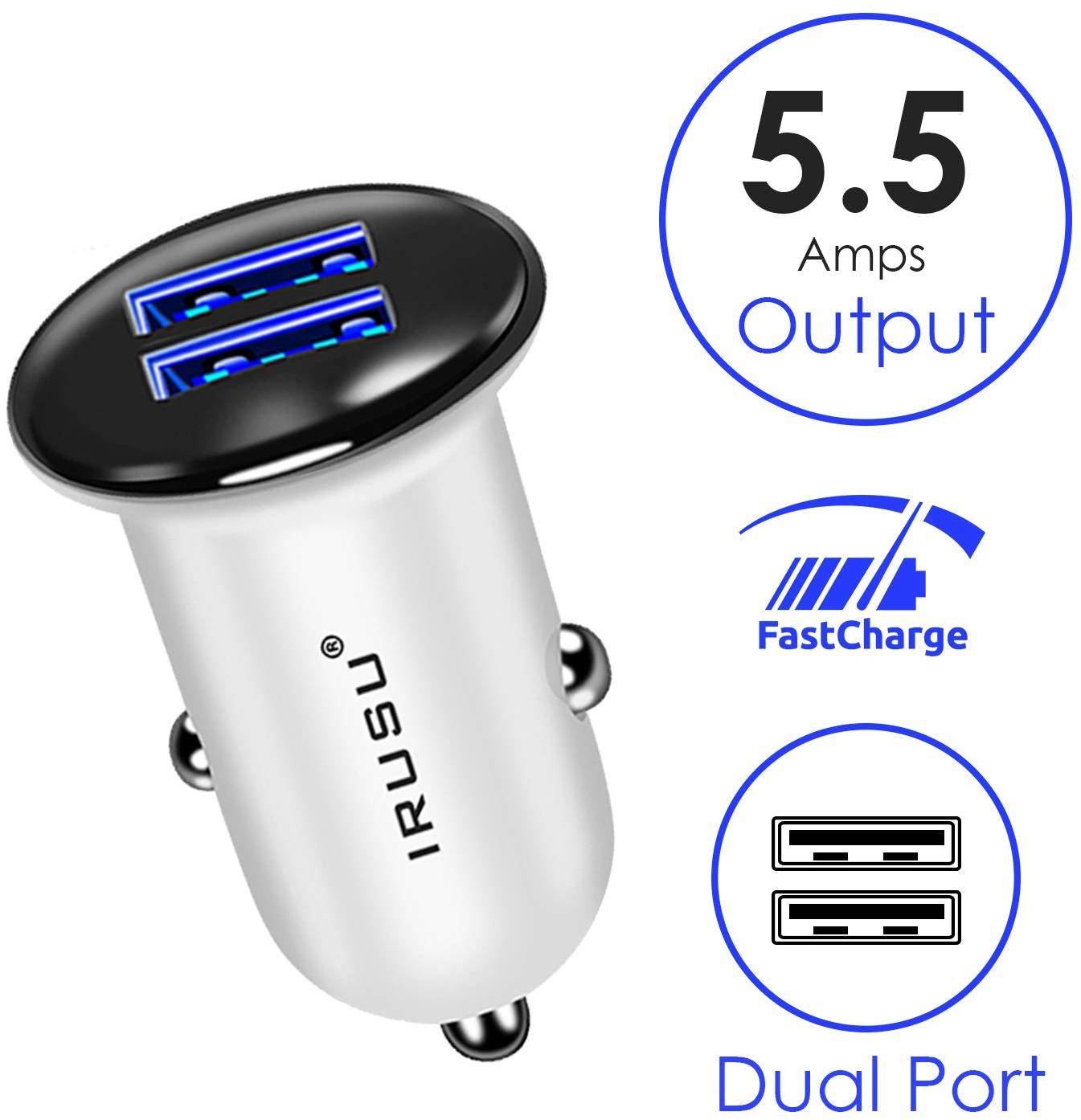 Irusu 5.5 Amps Fast Charging Car Charger with Two Ports zoom image