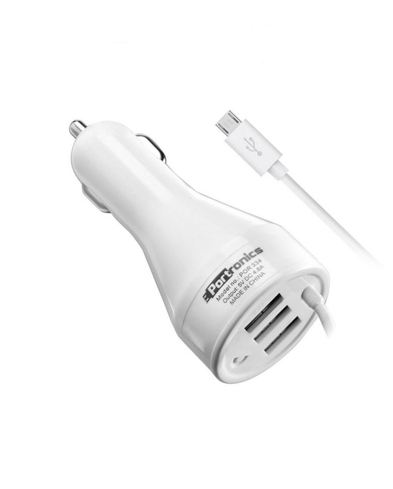Portronics Car Charger 3 USB Port with Micro USB Cable zoom image