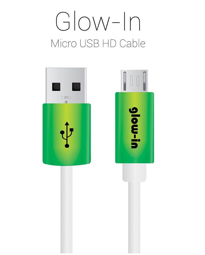 Portronics Glow-in Micro USB Cable HD High Speed with Green LED-Green zoom image