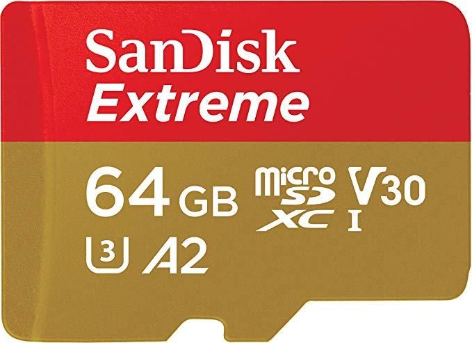SanDisk Extreme microSDXC, U3, C10, V30, UHS 1, 160MB/s R, 60MB/s W, A2 Card, for 4K Video Rec on Smartphones,  Action Cams & Drones, SDSQXA2 64GB zoom image
